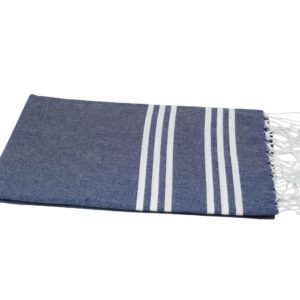 Hamamtuch Strandtuch marineblau weiß Ocean mit Fransen 501571.jpg