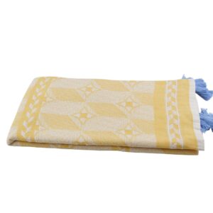 Strandtuch gelb blau mit Quasten und Allover-Muster 502273.jpg