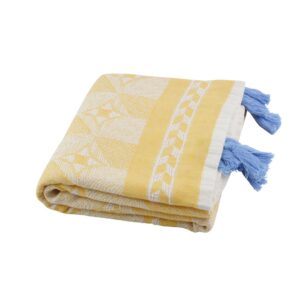 Strandtuch gelb blau mit Quasten und Allover-Muster 502273 (2).jpg