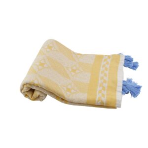 Strandtuch gelb blau mit Quasten und Allover-Muster 502273 (3).jpg
