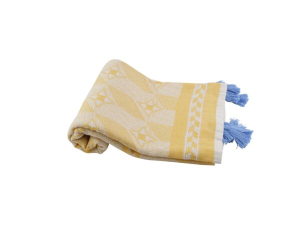 Strandtuch gelb blau mit Quasten und Allover-Muster 502273 (3).jpg